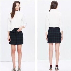 Madewell navy and green plaid wool skirt